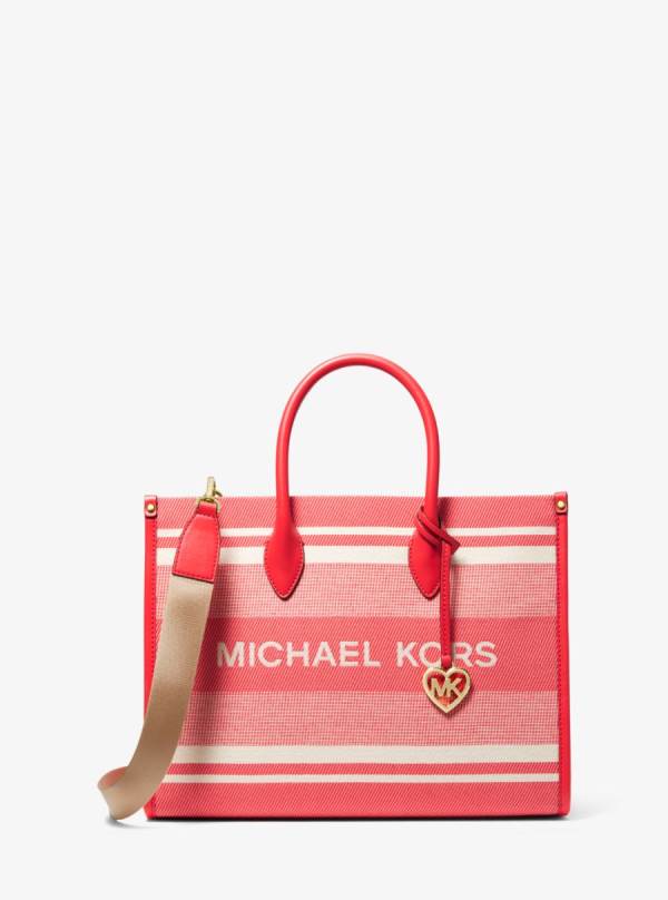 Damske Prenosná Taška Michael Kors Mirella Medium Striped Cotton Canvas Koralove - Kabelky Michael Kors Akcia | JHTEM-2435
